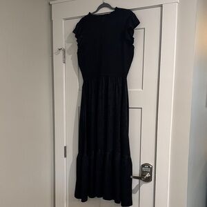 ODDY Black Midi Dress with Ruffle Sleeves